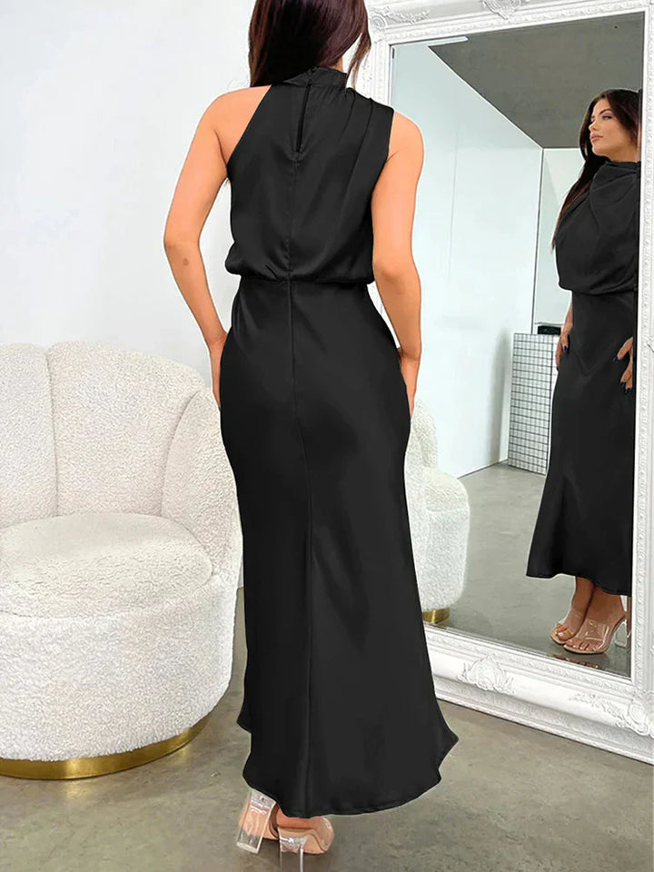 Elegantes Midikleid aus Satin | Asymmetrischer Ausschnitt & Sublimierte Silhouette