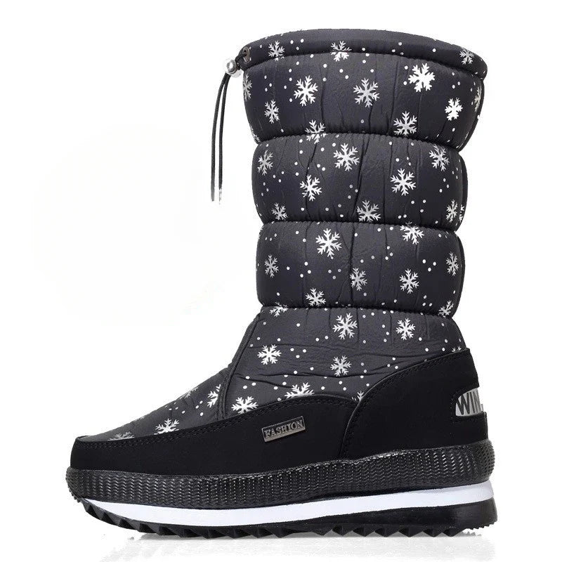 Damen-Schneestiefel | Warme, halbwadenhohe, wasserdichte Stiefel mit Plattform und rutschfestem Fell