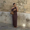Jenell | Elegantes langes Kleid mit Slim Fit, Off-Shoulder-Kragen und Schlitz hinten
