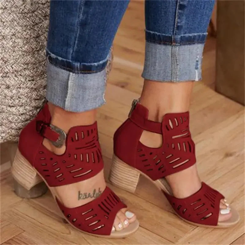 Alina Damen Sandalen mit Absatz & Ajourmuster | Elegant, Luftig & Verstellbar für den Sommer