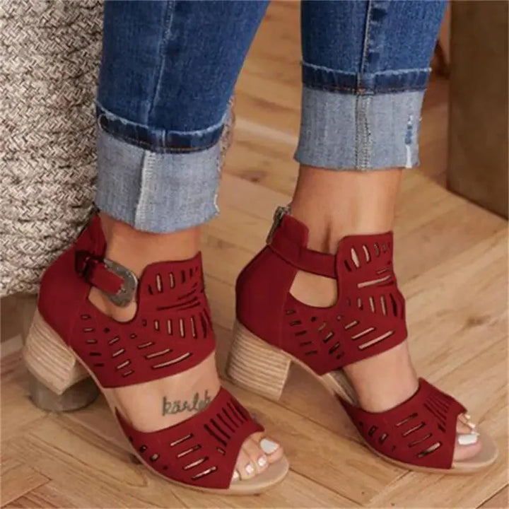 Alina Damen Sandalen mit Absatz & Ajourmuster | Elegant, Luftig & Verstellbar für den Sommer