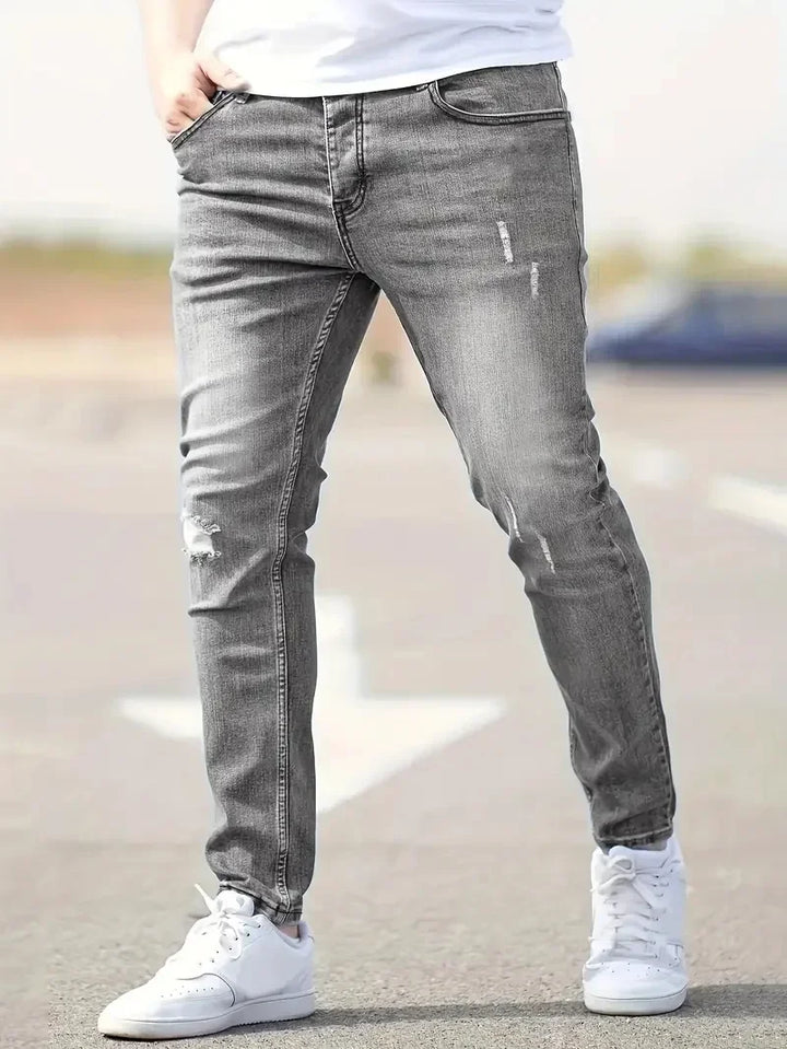 Herren Jeans Slim Fit | Elastische Stretch Röhrenjeans mit Reißverschluss in Blau & Schwarz