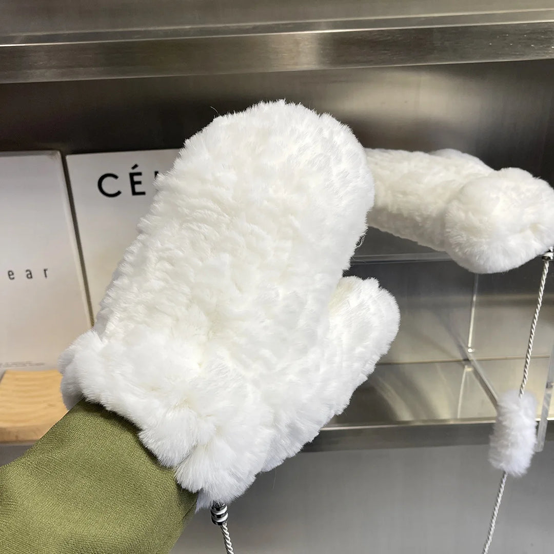 Damen Gestrickte Rex Kaninchen Fell Winterhandschuhe - Warme Weiche Fäustlinge