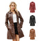 Damen Kunstledermantel | Mittellanger Trenchcoat mit Bindegürtel & Umlegekragen