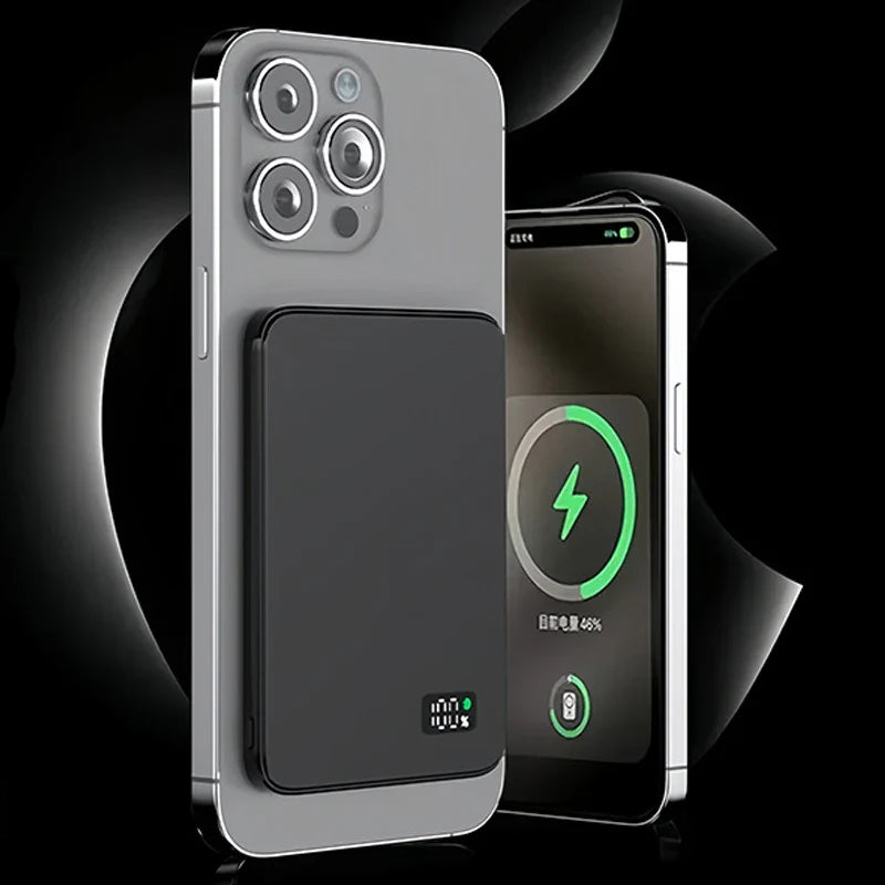Ultradünner externer Akku | Magnetisches kabelloses Schnellladegerät mit LED-Bildschirm für iPhone & Samsung