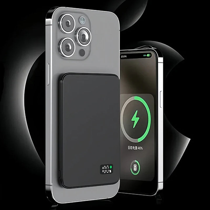 Ultradünner externer Akku | Magnetisches kabelloses Schnellladegerät mit LED-Bildschirm für iPhone & Samsung