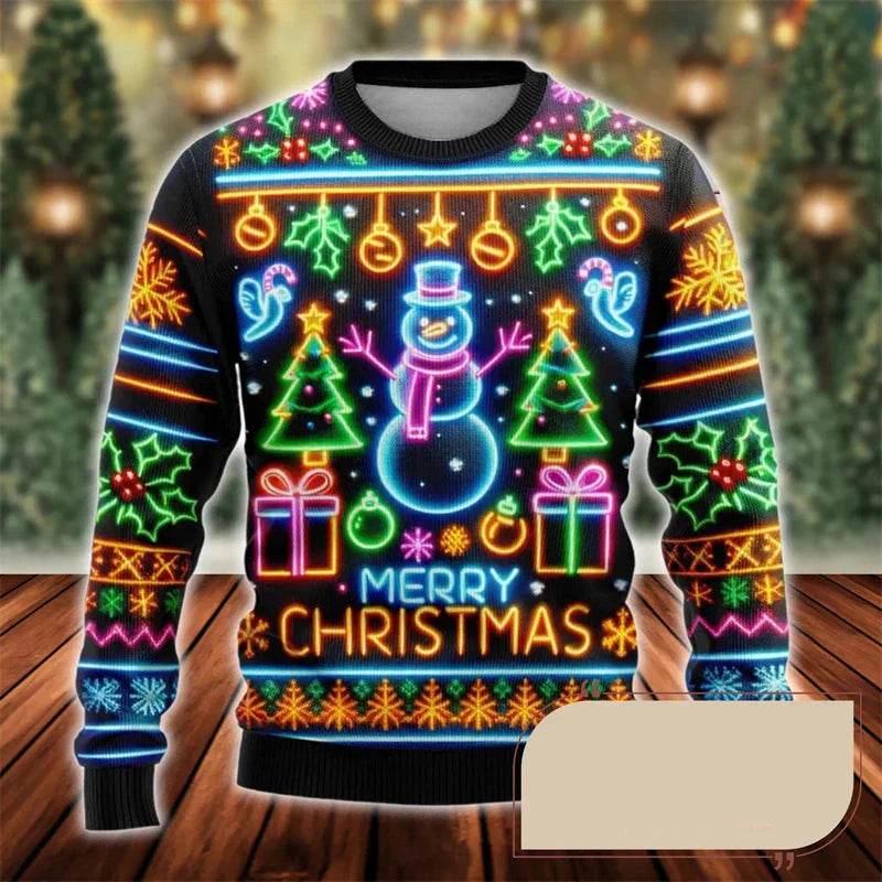Weihnachten Sweatshirt Neon Licht Männer | Weihnachtsmann Baum Grafik