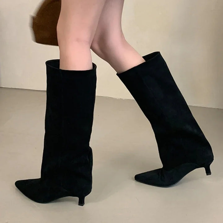 Botas altas de invierno para mujer 2025 | Botas de estilo urbano con punta y tacón bajo 
