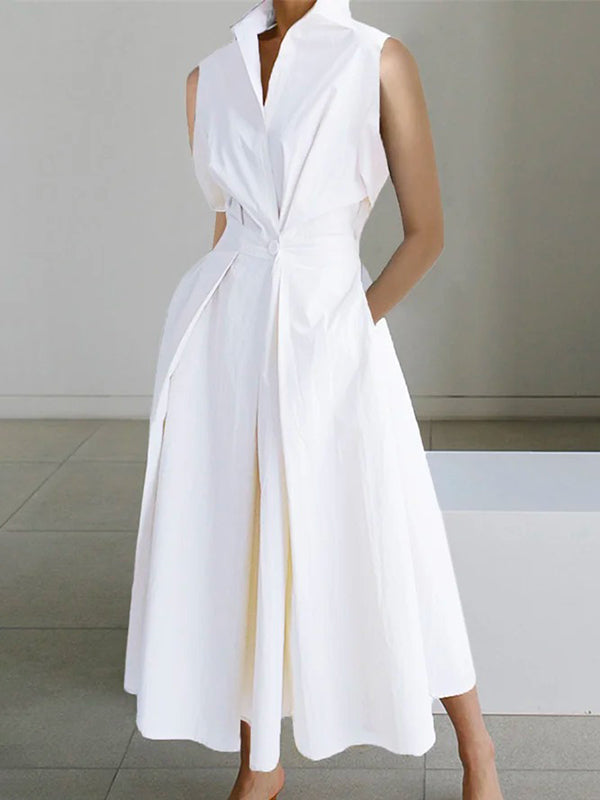 Eleanor | Urbanes weißes Kleid mit Hemdkragen aus Baumwolle
