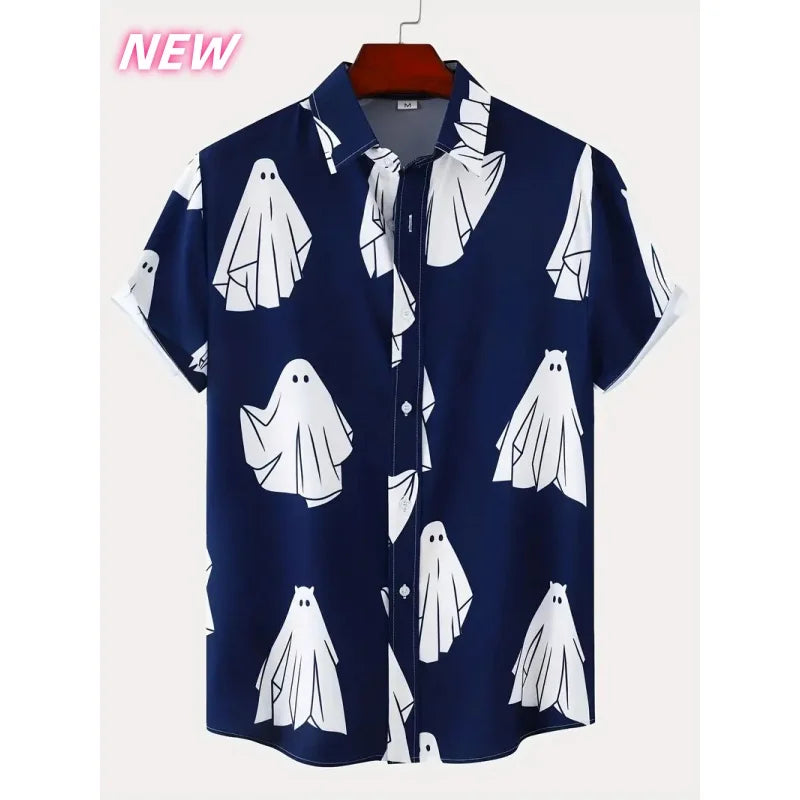 Halloween Aloha Shirt | 3D Geister & Skelett Print Kurzarmhemd im Streetwear-Stil
