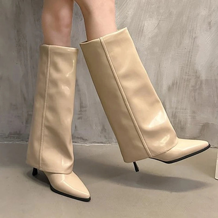 Hohe Chunky Lederstiefel für Damen | Kniehohe Chelsea Boots mit Blockabsatz und trendigem Design