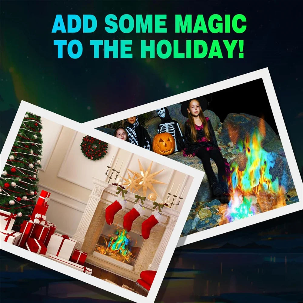 Polvo GlowFlame que cambia de color para fuego | Paquete de 5 sobres seguros e inodoros