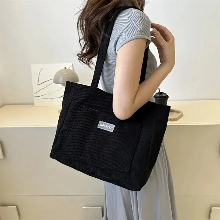 Damen Schultertasche aus Cord | Geräumig & Modisches Design mit Fronttasche