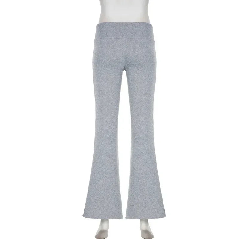 Damen Hose | Flared Bootcut, Tiefer Bund, Basic Y2K Streetstyle, Herbst & Frühling