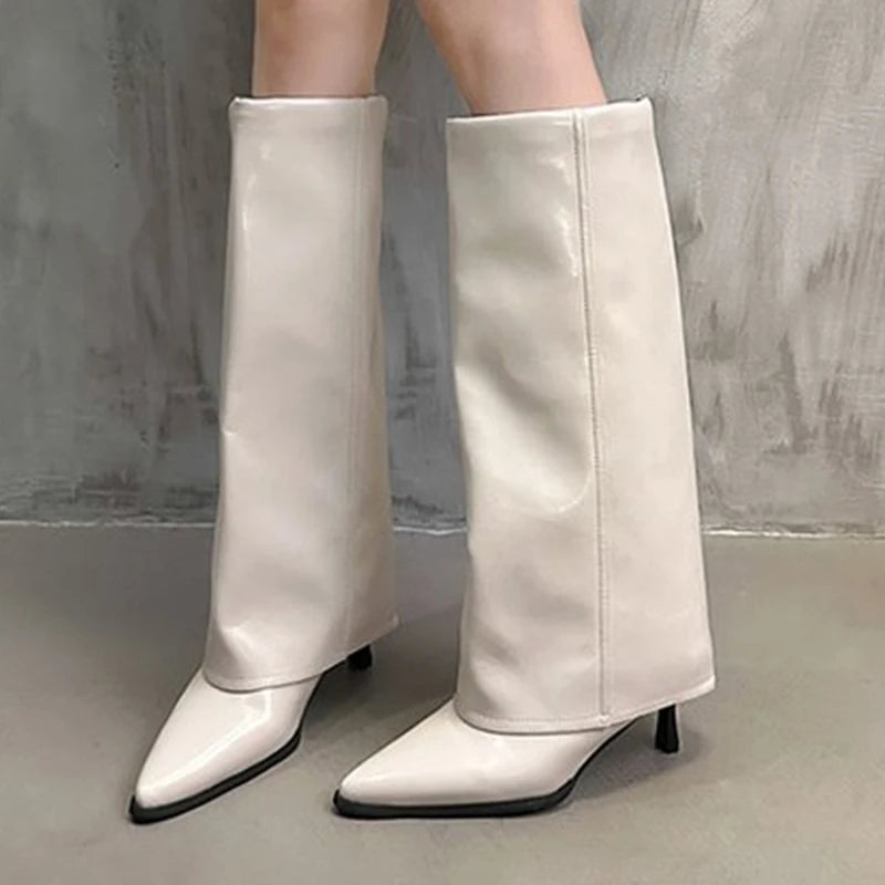Hohe Chunky Lederstiefel für Damen | Kniehohe Chelsea Boots mit Blockabsatz und trendigem Design