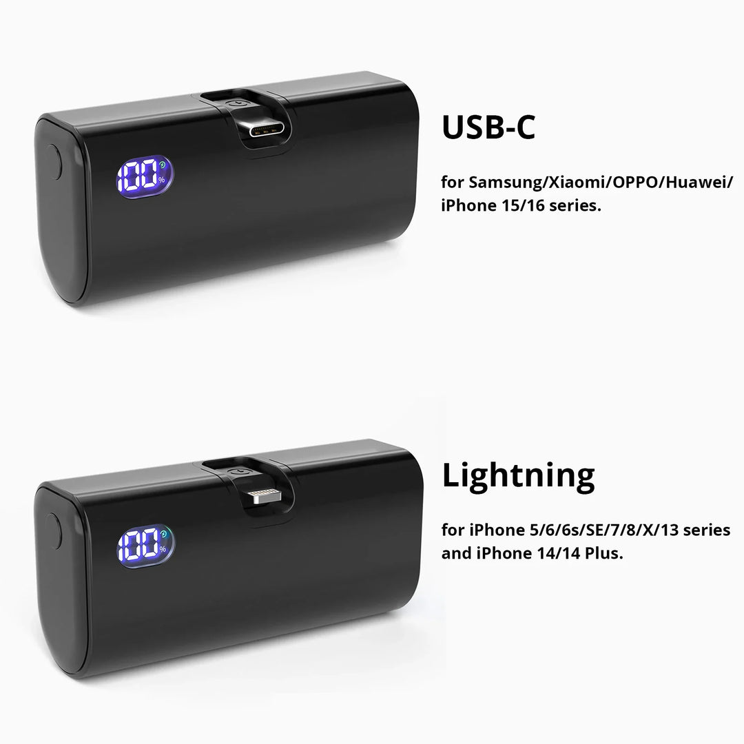 Liboer Faltbarer Externer Akku Schnellladung | 5000mAh USB-C oder Lightning LED-Bildschirm
