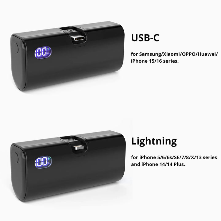 Liboer Faltbarer Externer Akku Schnellladung | 5000mAh USB-C oder Lightning LED-Bildschirm