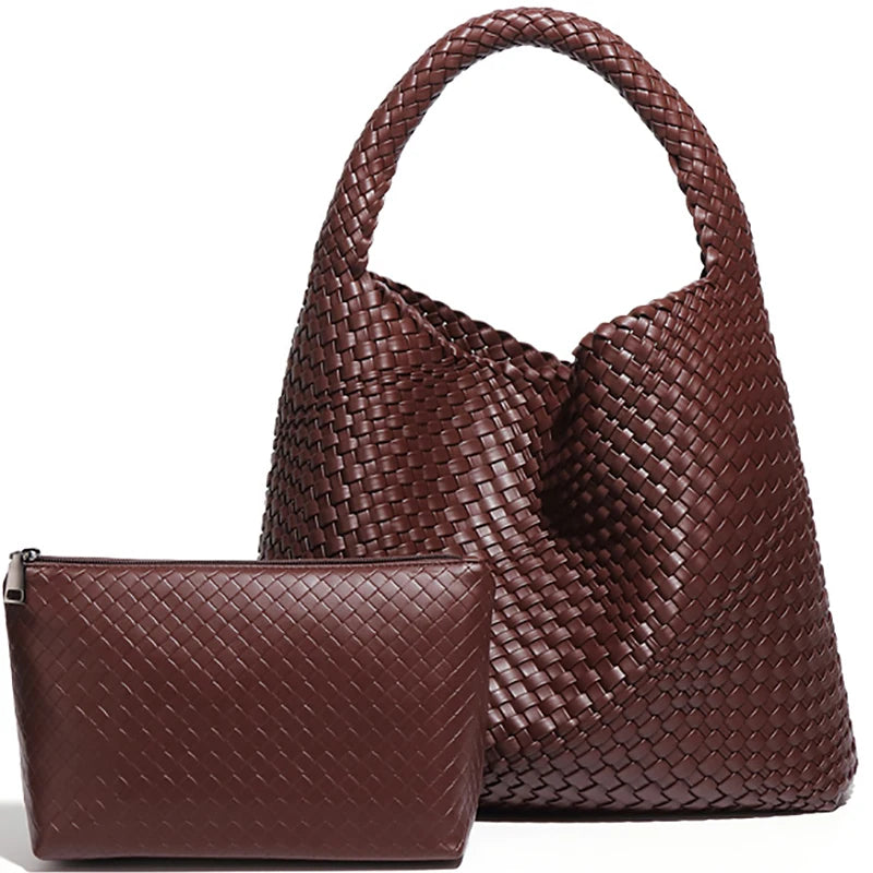Damen Handtasche Geflochten | Große Umhängetasche für Arbeit, Reise & Sommer