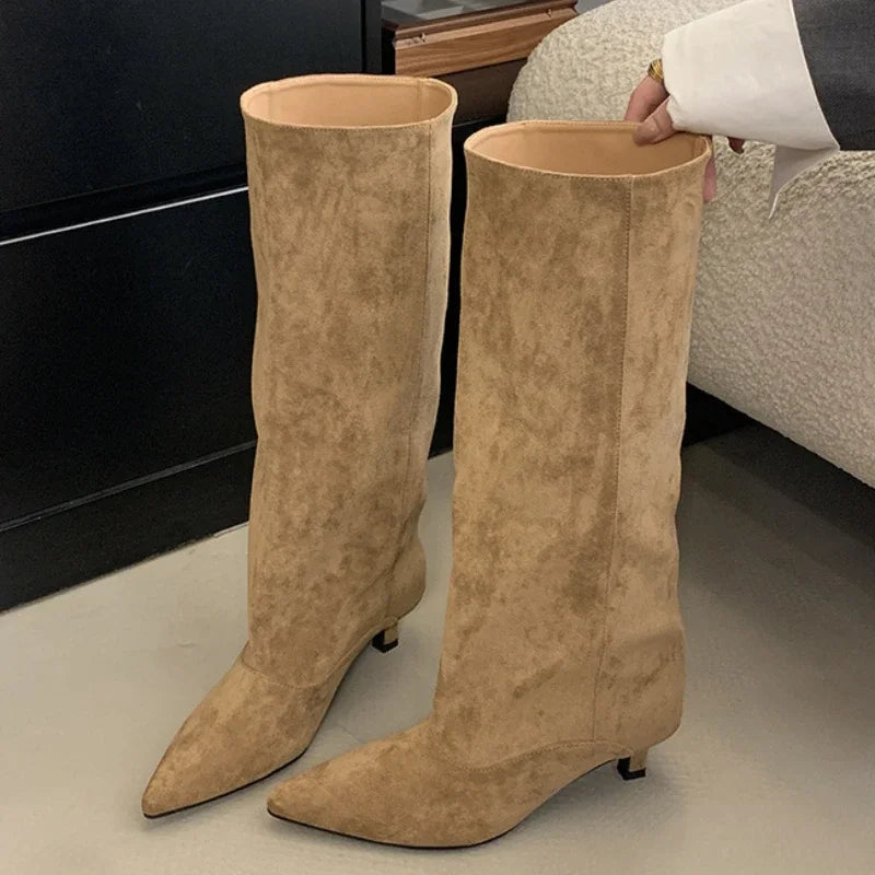 Botas altas de invierno para mujer 2025 | Botas de estilo urbano con punta y tacón bajo 