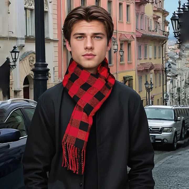 Herren Plaid Winterschal - Hohe Qualität, Warmer Streifen Schal mit Quasten