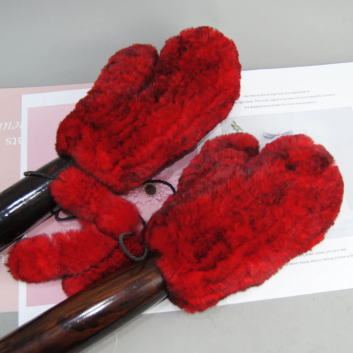 Damen Gestrickte Rex Kaninchen Fell Winterhandschuhe - Warme Weiche Fäustlinge