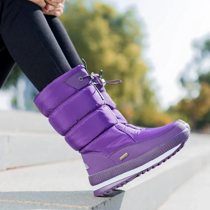 Damen-Schneestiefel | Warme, halbwadenhohe, wasserdichte Stiefel mit Plattform und rutschfestem Fell