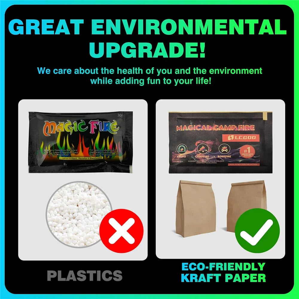 Polvo GlowFlame que cambia de color para fuego | Paquete de 5 sobres seguros e inodoros