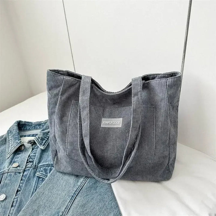 Damen Schultertasche aus Cord | Geräumig & Modisches Design mit Fronttasche