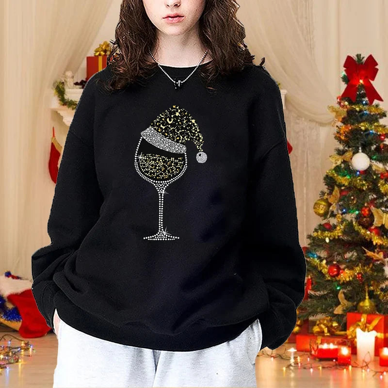 Weihnachten Pullover Rundhalsausschnitt gewinnen | Rotwein Glas Pullover Frauen