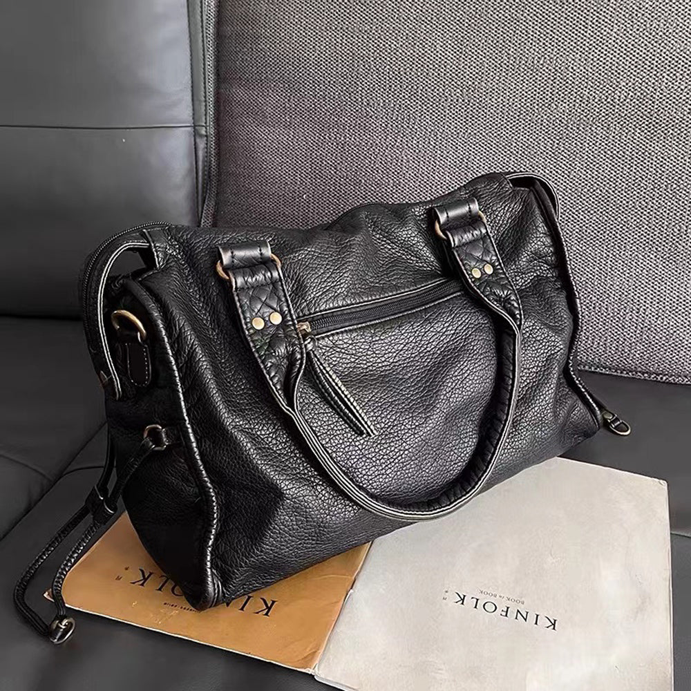 Schwarze Eleganz | Luxuriöse Handtasche aus echtem Leder