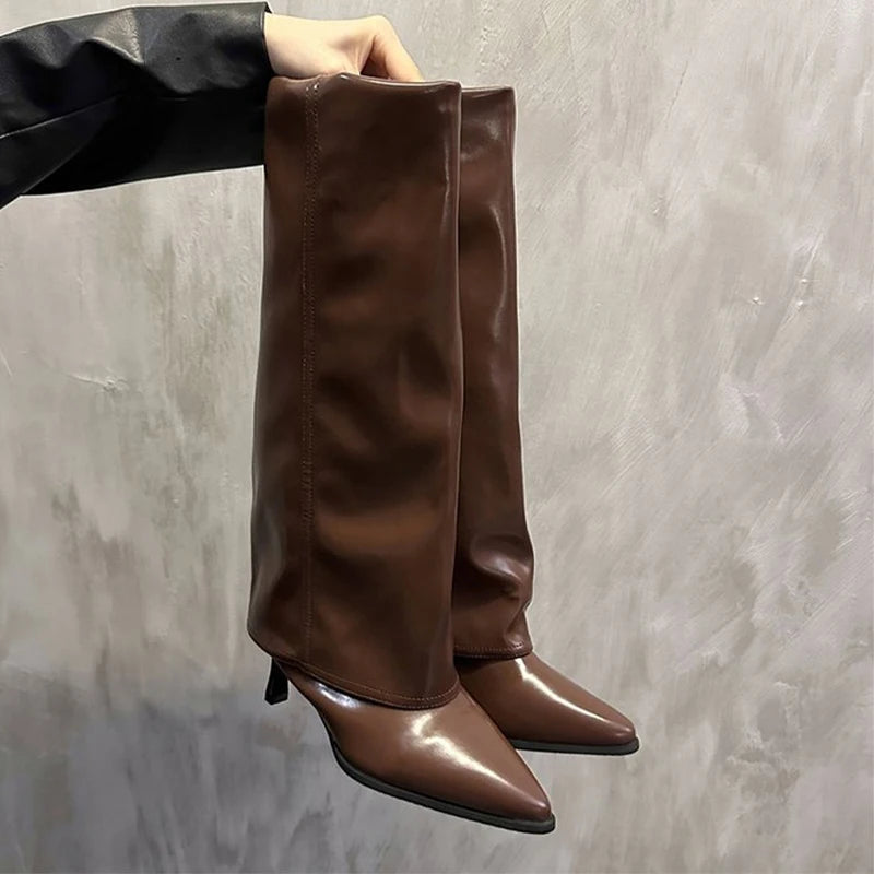 Hohe Chunky Lederstiefel für Damen | Kniehohe Chelsea Boots mit Blockabsatz und trendigem Design