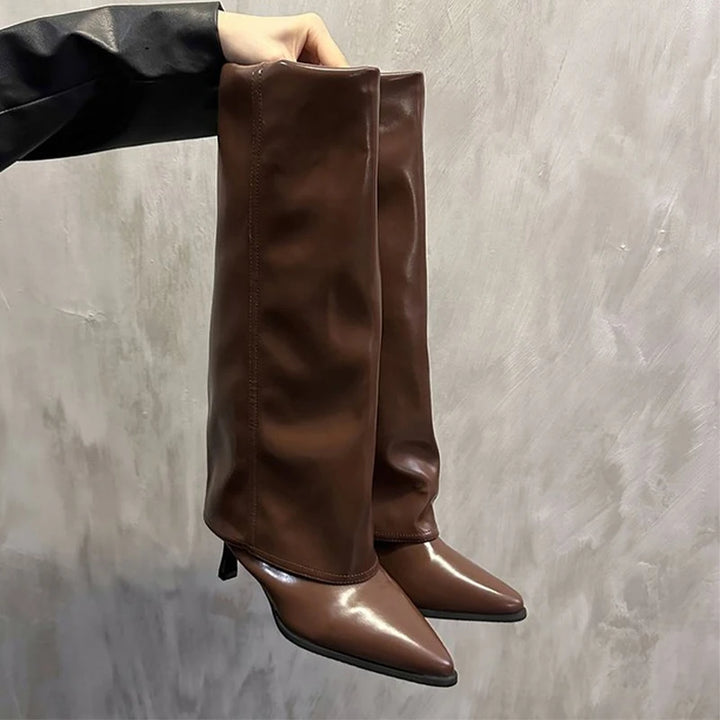 Hohe Chunky Lederstiefel für Damen | Kniehohe Chelsea Boots mit Blockabsatz und trendigem Design