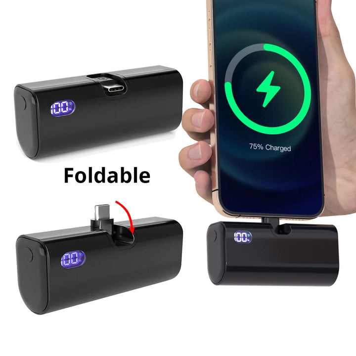 Liboer Faltbarer Externer Akku Schnellladung | 5000mAh USB-C oder Lightning LED-Bildschirm
