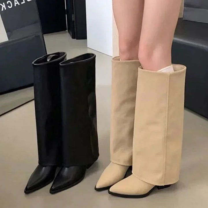 Hohe Chunky Lederstiefel für Damen | Kniehohe Chelsea Boots mit Blockabsatz und trendigem Design