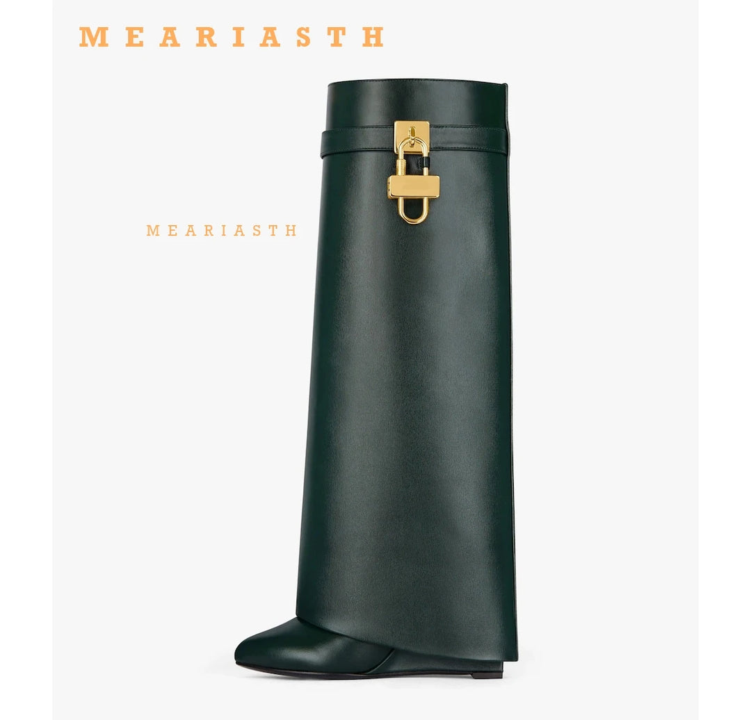 Designer Kniestiefel für Damen | Herbst Winter High Heel Stiefel im Gothic- und Faltenstil