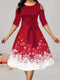 Damen Weihnachtskleid A-Linie | Schneeflocke Print Off-Shoulder Gürtel