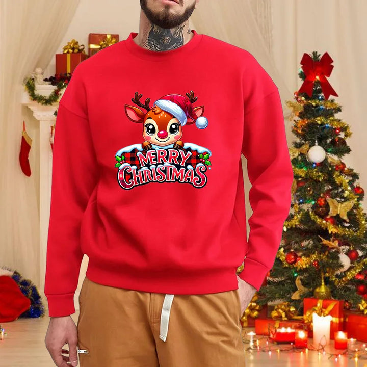 Weihnachtspulli Rundhalsausschnitt Männer | Elchmotiv Langarm