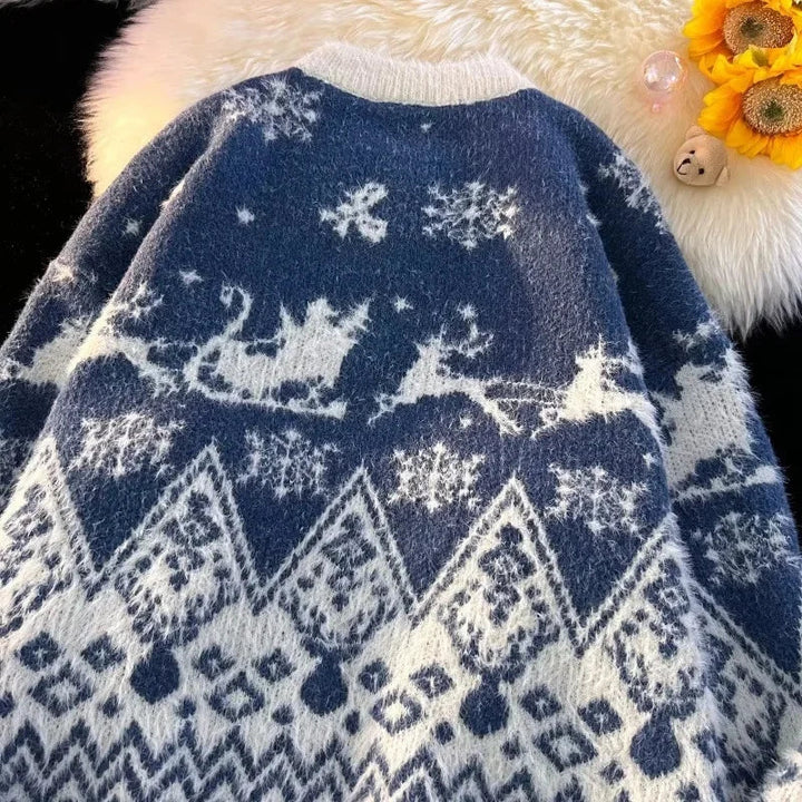 Weihnachtspullover gestrickt Herren Rundhals Wollpullover