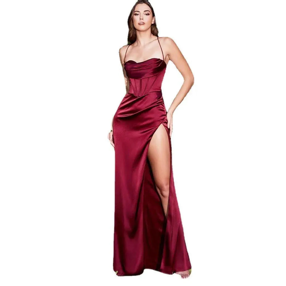 Maxikleid Weihnachten Damen | Hohe Taille Seite Schlitz Tank Kleid
