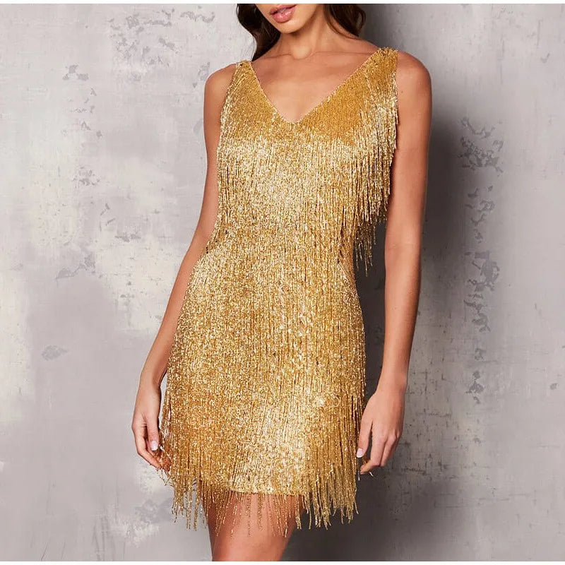 Noelle Cocktailkleid für Damen | Elegantes Abendkleid mit Federn, Rüschen & V-Ausschnitt