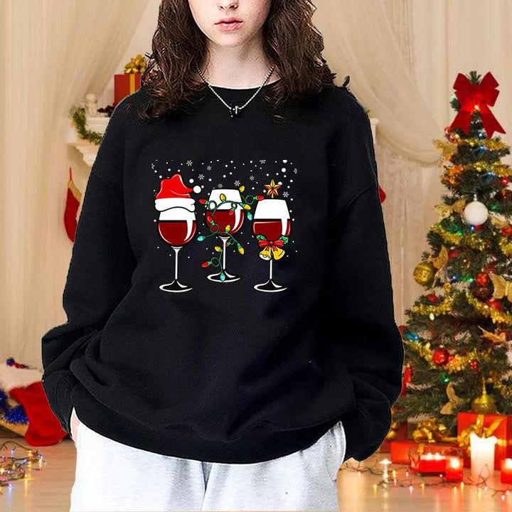 Weihnachten Pullover Rundhalsausschnitt gewinnen | Rotwein Glas Pullover Frauen