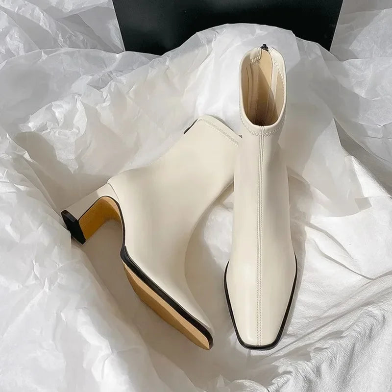 Damenstiefel Vintage | Quadratische Zehe Dicke Ferse Warm Winter