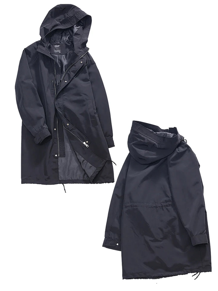 Herren Trenchcoat in Schwarz | Langer Windbreaker mit Kapuze für Frühling & Herbst