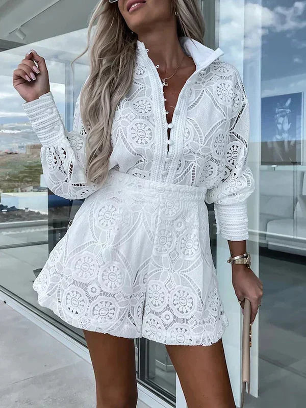 Maélie Zweiteiliges Damen Sommer-Set mit Boho-Spitze | Luftig, Unifarben & Ideal für Festivals