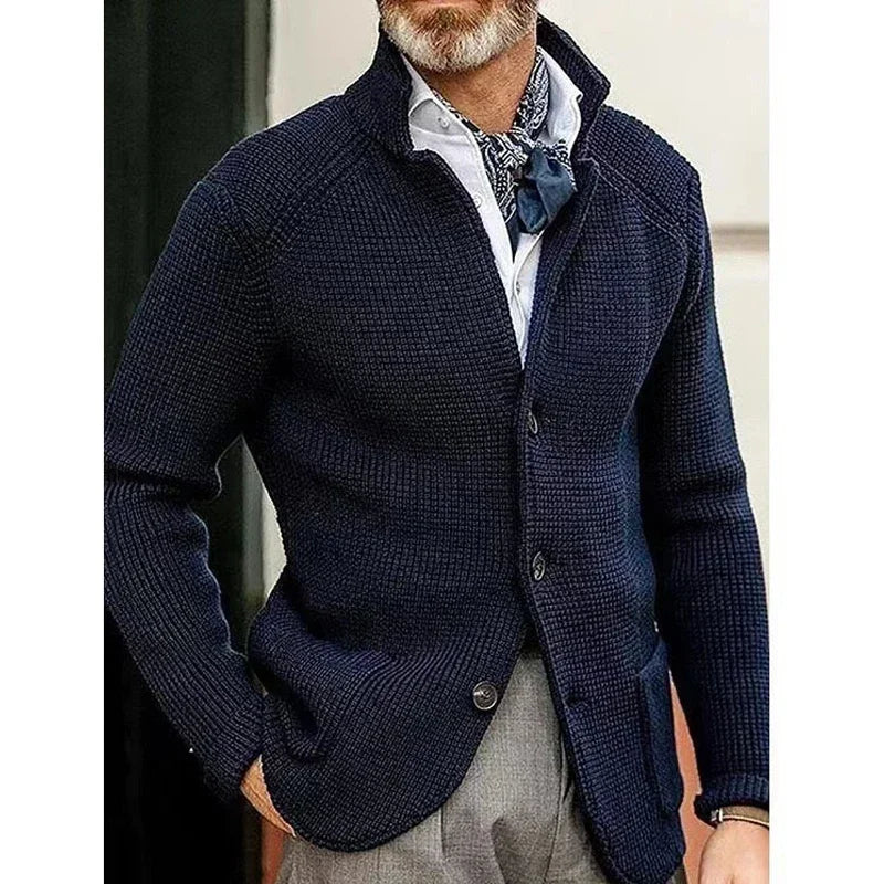 Strickjacke Herren mit Stehkragen | Grobstrick Cardigan für Herbst & Winter