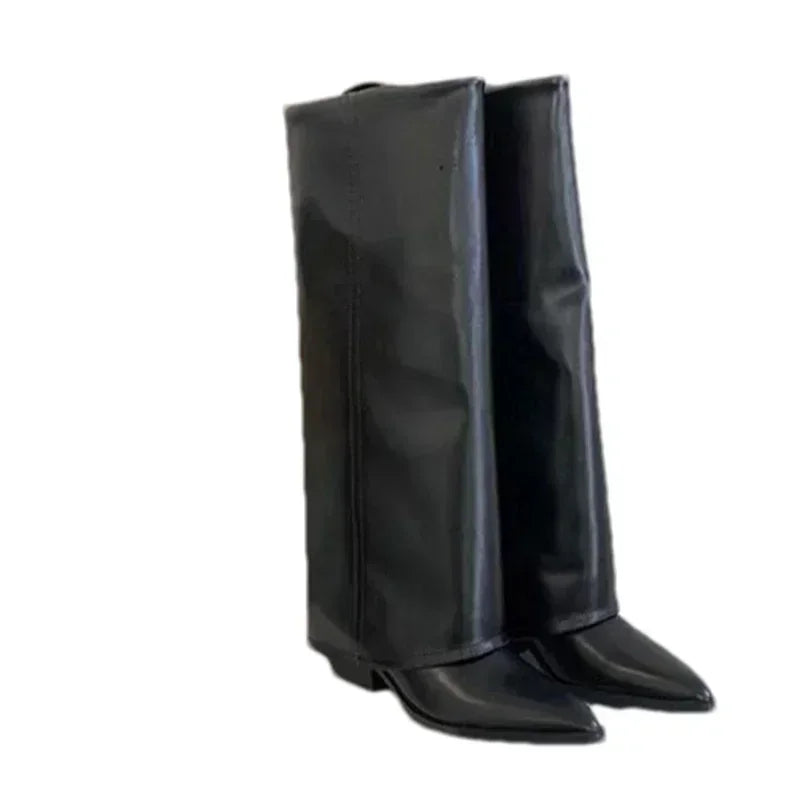 Hohe Chunky Lederstiefel für Damen | Kniehohe Chelsea Boots mit Blockabsatz und trendigem Design