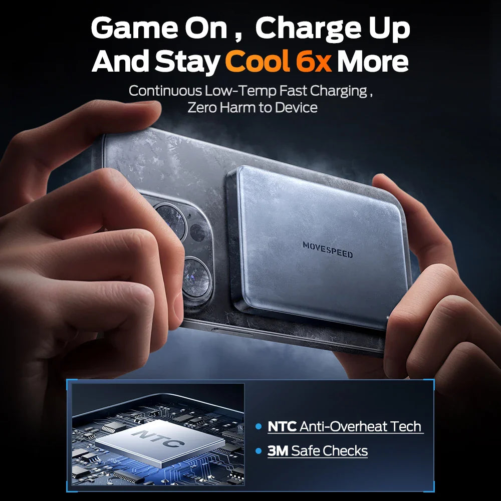 Batería externa magnética MOVESPEED S10 de 10 000 mAh | Carga rápida inalámbrica | Ultrafina y portátil 