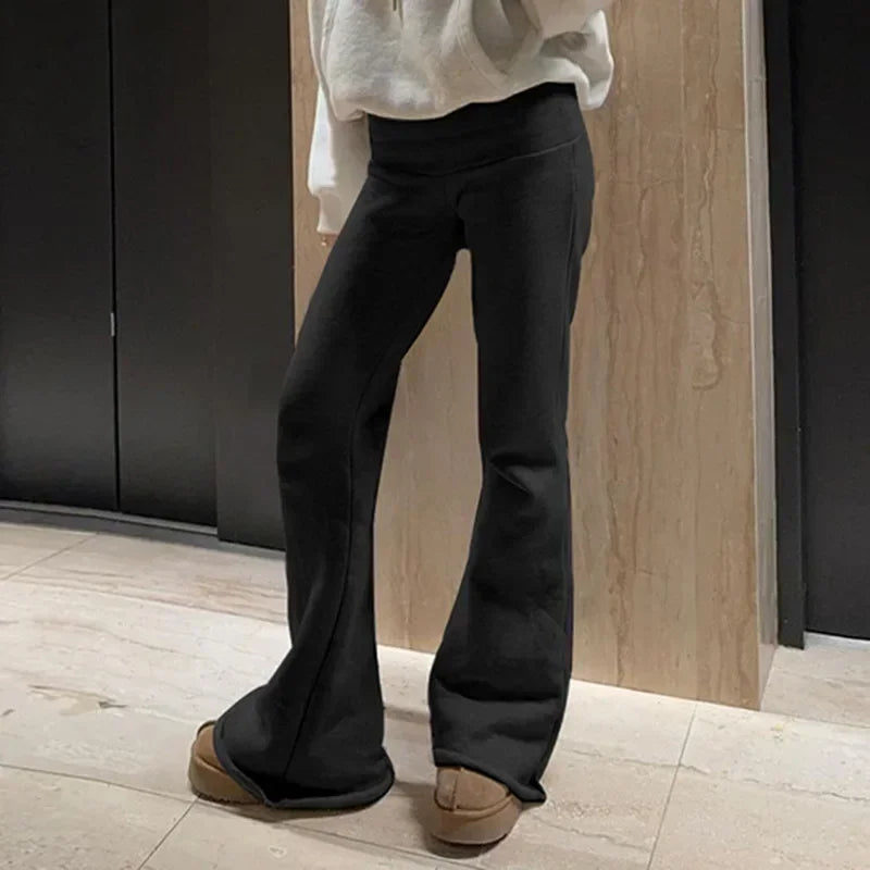 Damen Hose | Flared Bootcut, Tiefer Bund, Basic Y2K Streetstyle, Herbst & Frühling