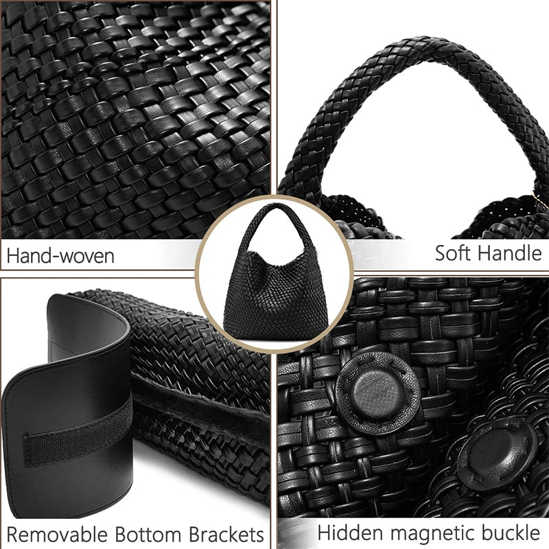 Damen Handtasche Geflochten | Große Umhängetasche für Arbeit, Reise & Sommer