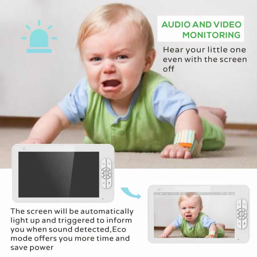 HD Babyphone mit 7" 1080p Bildschirm | 4x Zoom, 24h Akku, Nachtsicht, Ohne WiFi sicher